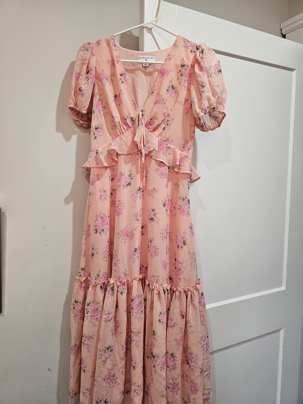 LoveShackFancy X Target Peach Floral Maxi Dress with Pink Blossoms